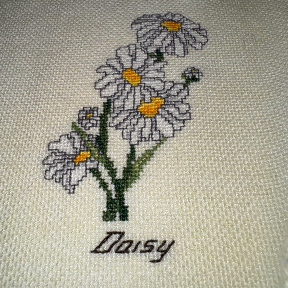 Vintage Botanical Floral CrossStitch Woven Throw Blanket Cream Cottagecore - Picture 5 of 14